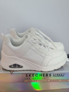 Skechers All-White Platform Lace-Up Sneakers